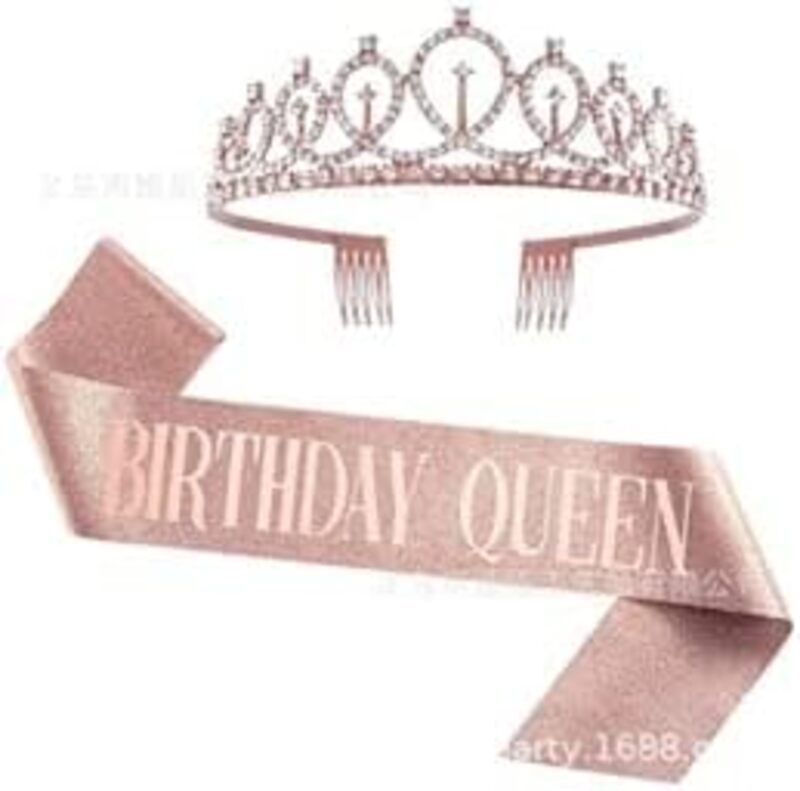 MARGOUN Birthday Headbands Birthday Satin Sash and Tiara Birthday Crown for Girls Women Birthday Party Supplies - A05